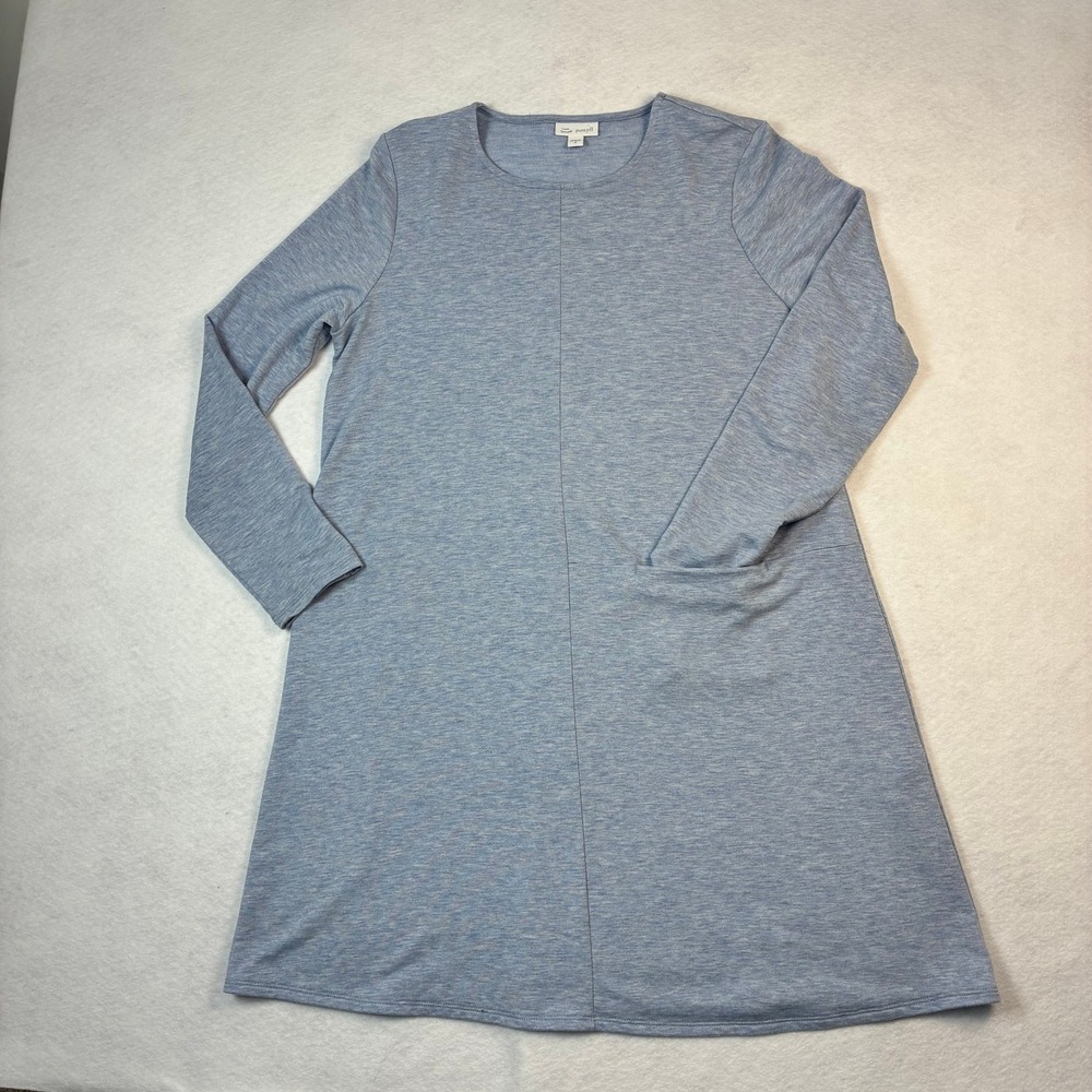 Pure Jill Tunic Dress Luxe Tencel Heathered Blue Casual Coastal Minimalist M